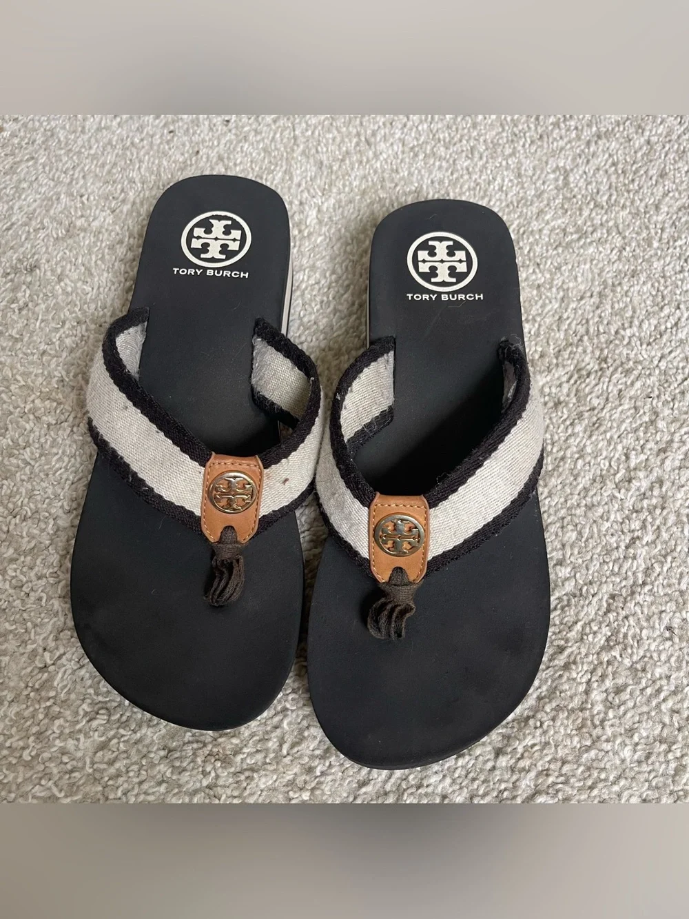 TORY BURCH  FRANKIE  WEDGE  FLIP  FLOP  SANDAL Black Size 7 Summer Vacation